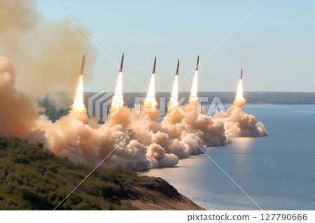 Launch of a ballistic missile. Modern offensive weapons. 127790666