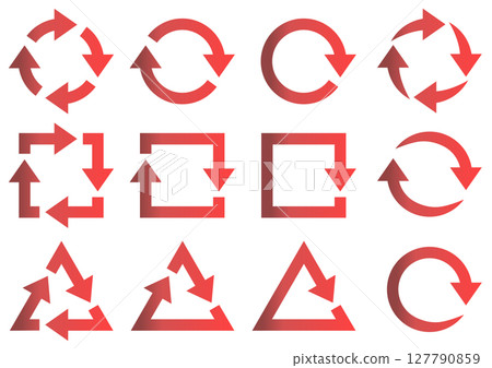 Set of rotating red gradient arrows Set of rotating red gradient arrows 127790859
