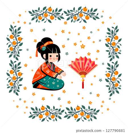 Girl Asian Orange Chinese Japanese Culture Fan Girl Asian Orange Chinese Japanese Culture Fan 127790881
