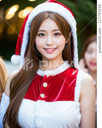 穿著聖誕服裝的微笑的年輕女子 127791016