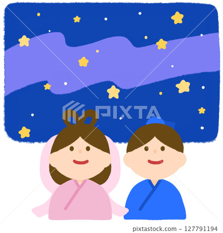 織姬和彥星仰望星空 127791194