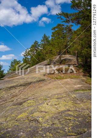 Lava rock formation known as the Love Stone on the bank of the Biya River in Altai, Russia. Concept of sacred natural landmarks and emotional symbolism in wild nature Lava rock formation known as the Love Stone on the bank of the Biya River in Altai, Russia. Concept of sacred natural landmarks and emotional symbolism in wild nature 127791249