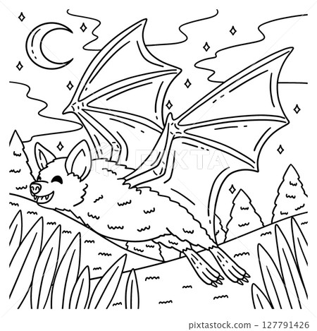 Forest Animal Bat Coloring Page for Kids 127791426