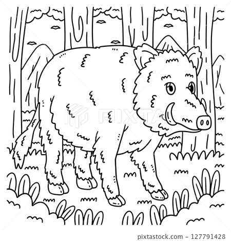 Forest Animal Wild Boar Coloring Page for Kids 127791428