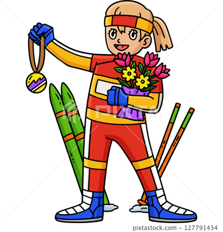Biathlon Female Biathlete Medal Bouquet Clipart  Biathlon Female Biathlete Medal Bouquet Clipart  127791434
