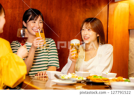 Women toasting at a girls' party 127791522
