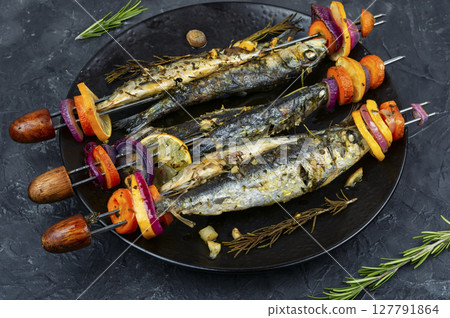 Grilled Fish Skewers. Grilled Fish Skewers. 127791864