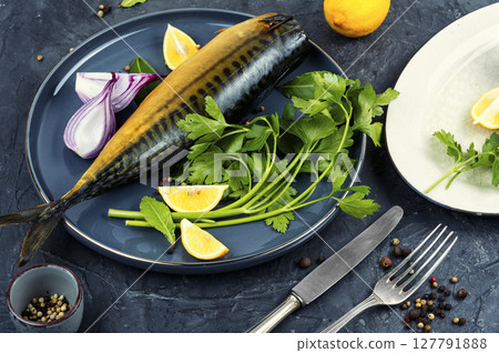 Smoked Mackerel -Scomber scombrus. 127791888
