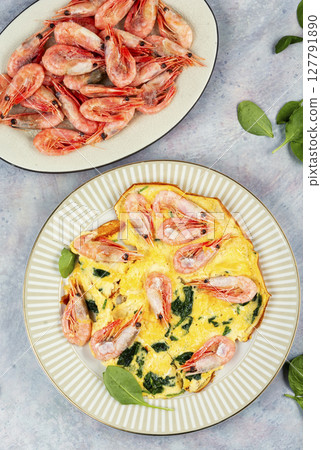 Scrambled eggs with shrimp. Scrambled eggs with shrimp. 127791890
