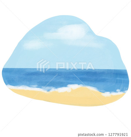 Hand drawn frame background with yellow beach sand blue ocean water. Summer holiday tourism seacape landscape sea waves tropical island nature, travel vacation concept. Hand drawn frame background with yellow beach sand blue ocean water. Summer holiday tourism seacape landscape sea waves tropical island nature, travel vacation concept. 127791921
