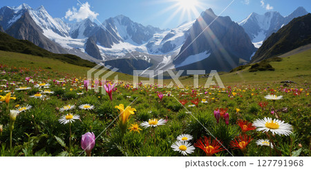 Mountain and wildflower landscape: AI-generated image 127791968