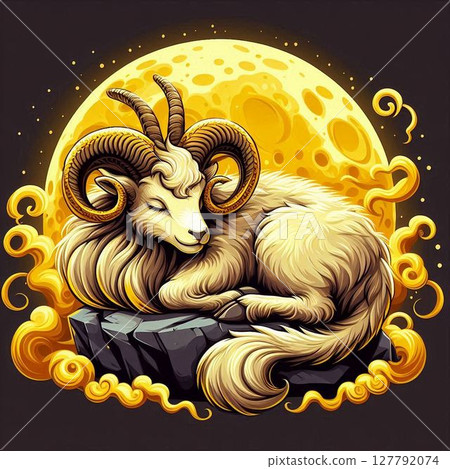 Goat standing on a hill at dusk 127792074