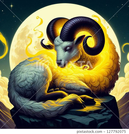 Goat standing on a hill at dusk 127792075