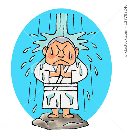 Man practicing under waterfall Man practicing under waterfall 127792246