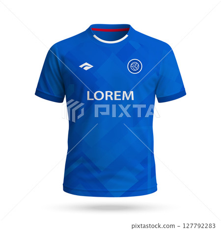 3d realistic soccer jersey in Chelsea style, football club shirt template 127792283