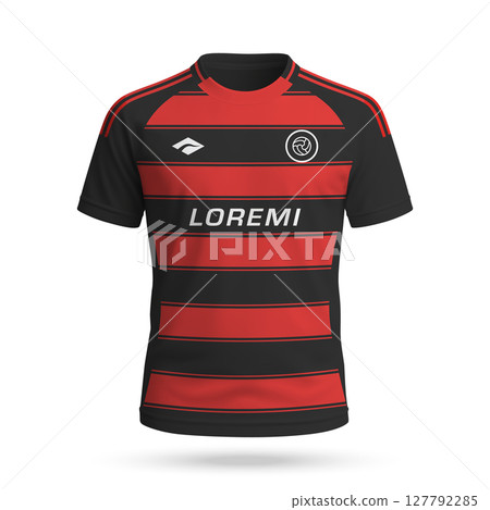 3d realistic soccer jersey in Flamengo style, football club shirt template 127792285