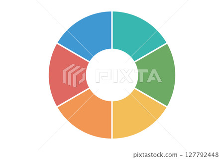 Minimal circular chart diagram with six colorful segments Minimal circular chart diagram with six colorful segments 127792448