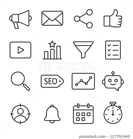 Digital Marketing and SEO Icons in Line Art Style 127792460