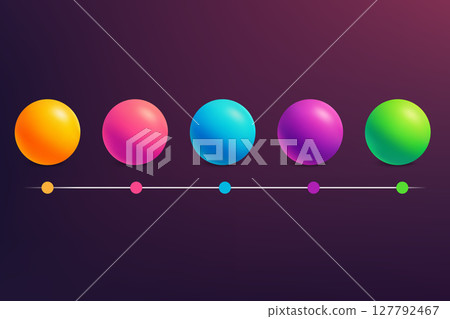 Futuristic neon timeline with five colorful glowing spheres 127792467
