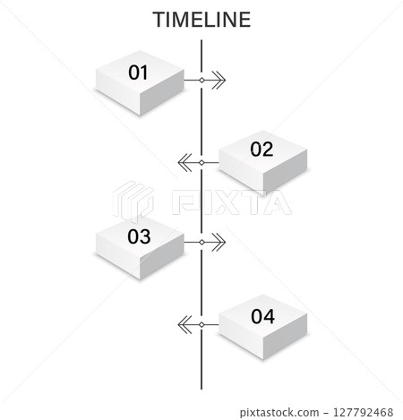 3D timeline infographic with four stacked white blocks 127792468
