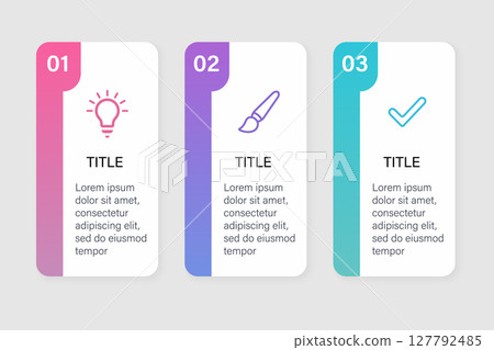 Three modern numbered infographic cards with icons Three modern numbered infographic cards with icons 127792485