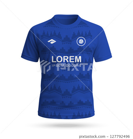 3d realistic soccer jersey in Al Hilal style, football club shirt template 3d realistic soccer jersey in Al Hilal style, football club shirt template 127792496