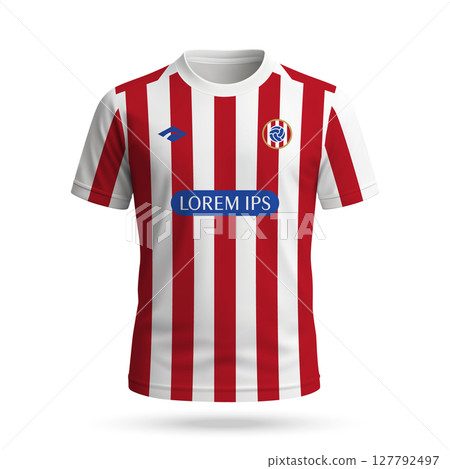 3d realistic soccer jersey in Atletico Madrid style, football club shirt template 127792497