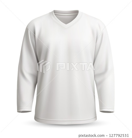 Blank white hockey jersey with long sleeves and V-neck Blank white hockey jersey with long sleeves and V-neck 127792531