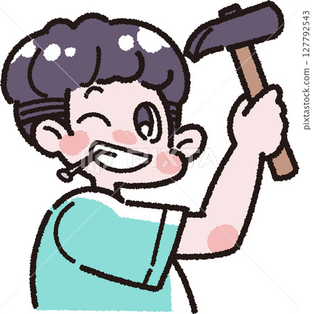 Illustration of a boy holding a hammer 127792543