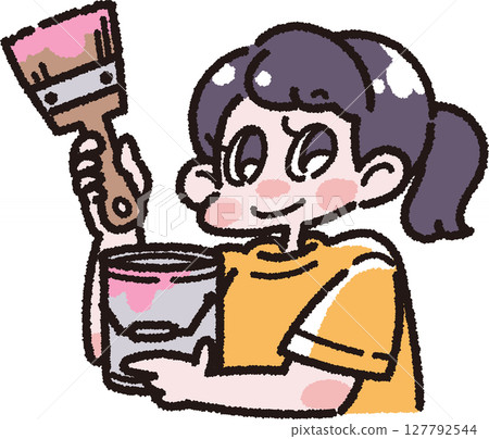 Illustration of a girl holding a paint Illustration of a girl holding a paint 127792544