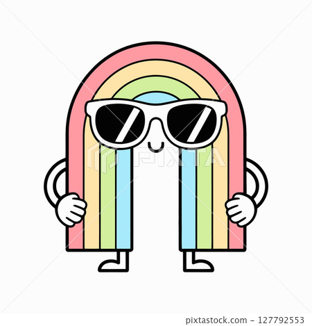 Cute Rainbow Character with Sunglasses Cartoon Illustration 127792553
