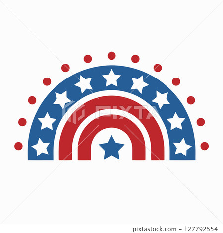 Patriotic Rainbow with Stars and Dots in Red White and Blue Illustration Patriotic Rainbow with Stars and Dots in Red White and Blue Illustration 127792554