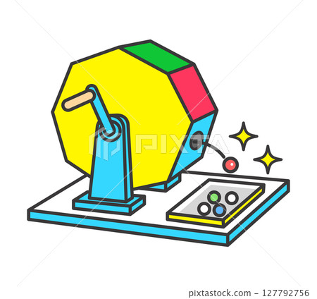 Illustration of a colorful rotating lottery machine Illustration of a colorful rotating lottery machine 127792756