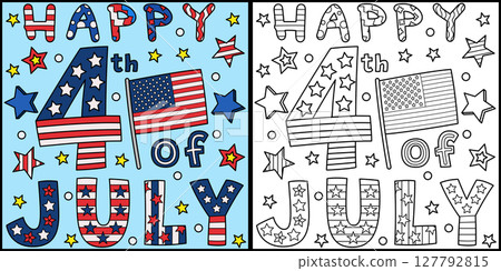 Happy 4th of July Coloring Page Illustration  127792815