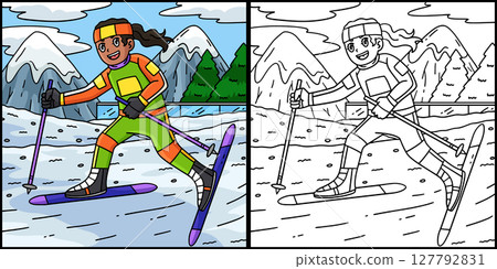 Female Biathlete with Ski Poles Illustration Female Biathlete with Ski Poles Illustration 127792831