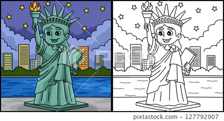 4th of July Statue of Liberty Colored Illustration 127792907