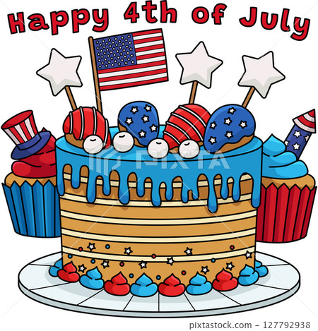Happy 4th of July Cake Cartoon Colored Clipart  127792938