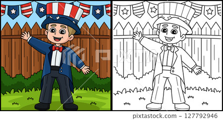 4th of July Kid Dress Up Uncle Sam Illustration  127792946