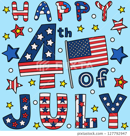 Happy 4th of July Colored Cartoon Illustration  127792947