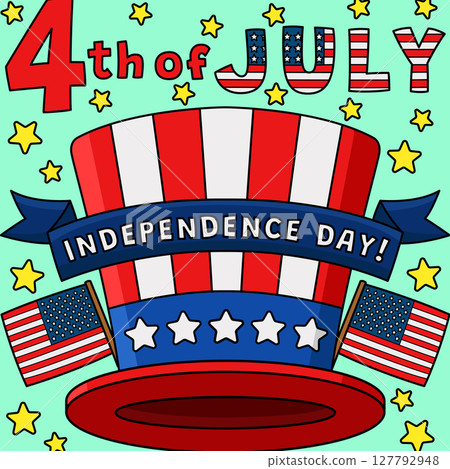 4th of July Independence Day Hat Colored Cartoon  127792948