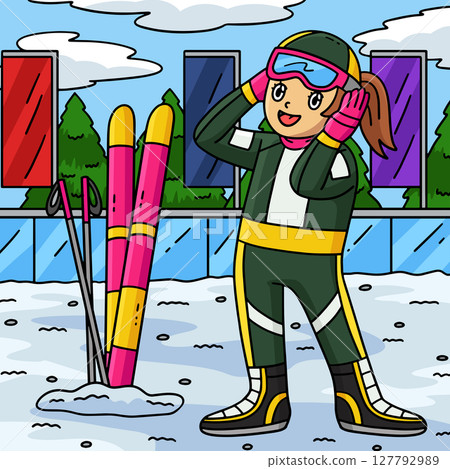 Biathlon Female Biathlete Fixing Goggles Colored Biathlon Female Biathlete Fixing Goggles Colored 127792989