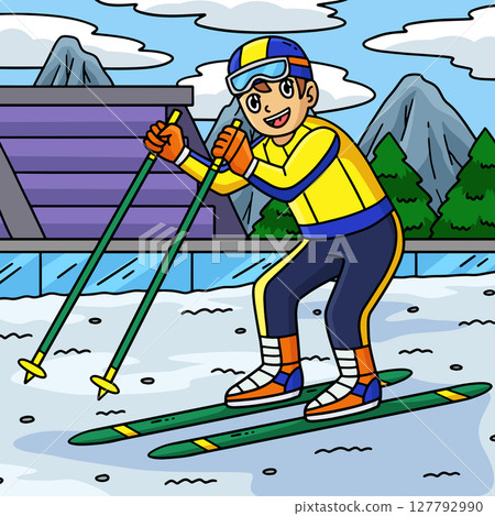 Biathlon Male Biathlete Gliding the Snow Colored Biathlon Male Biathlete Gliding the Snow Colored 127792990