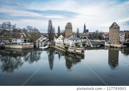 Strasbourg medieval buildings on waterfront in Alsace 127793003