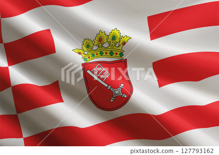 Bremen flag waving in the wind. State of Germany Bremen flag waving in the wind. State of Germany 127793162