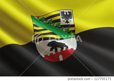 Saxony-Anhalt flag waving in the wind. State of Germany 127793171