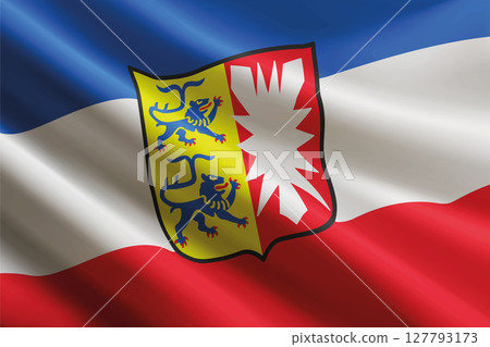 Schleswig-Holstein flag waving in the wind. State of Germany Schleswig-Holstein flag waving in the wind. State of Germany 127793173
