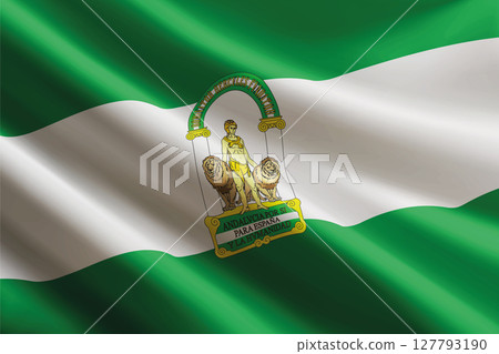 Andalusia flag waving in the wind. autonomous community of Spain 127793190