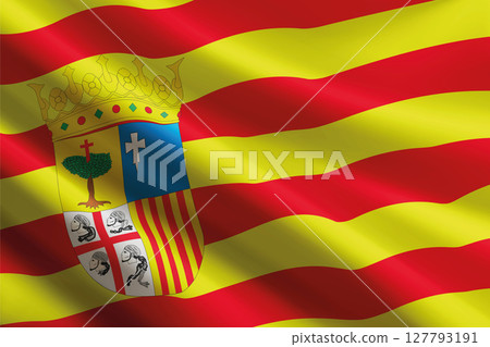 Aragon flag waving in the wind. autonomous community of Spain Aragon flag waving in the wind. autonomous community of Spain 127793191