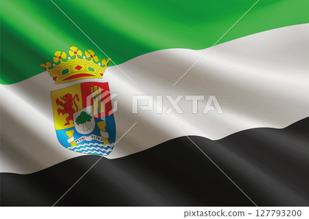 Extremadura flag waving in the wind. autonomous community of Spain Extremadura flag waving in the wind. autonomous community of Spain 127793200