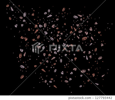 Pink Himalayan Salt Crystals Exploding on Black Background 127793442